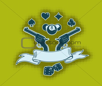 Vector stylish wallpaper with guns and ribbon