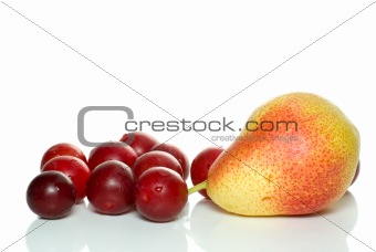 Yellow-red pear and some cherry plums