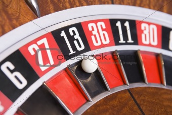 Close up of ball on roulette wheel