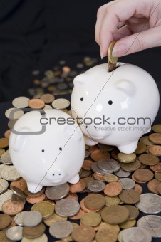 Piggybank with various currency