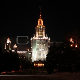 Lomonosov Moscow State University main building (front, night)