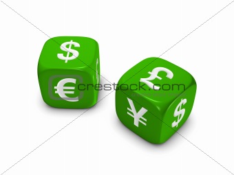 pair of green dice with currency sign