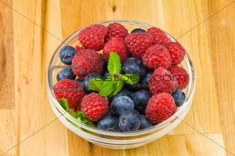 Blueberry, ruspberry and mint leaves