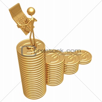 Accountant With Calculator on Graph Of Coins
