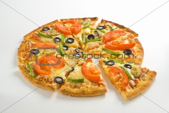 homemade pizza with fresh tomato olive mushroom cheese 