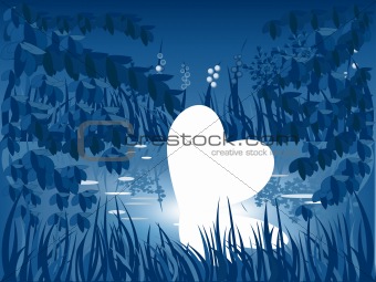 Heart in pond. Vector valentine background.