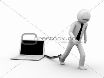 Man chained with laptop (workplace)