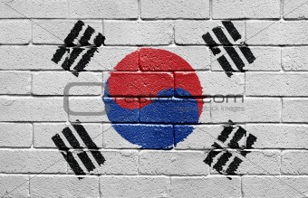 Flag of South Korea on brick wall