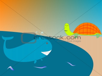 drawing of a whale and turtle
