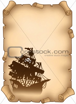 Old scroll with mysterious pirate ship