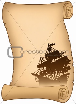 Old scroll with mysterious ship silhouette