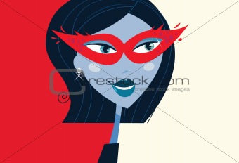 Woman face with masquerade party mask
