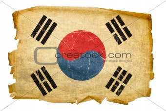 South Korea Flag old, isolated on white background.