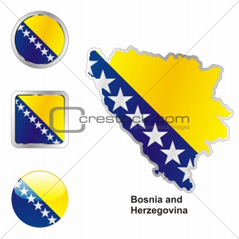 vector flag of bosnia and herzegovina in map and web buttons shapes