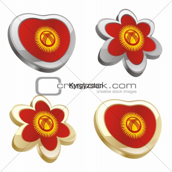 kyrgyzstan flag in heart and flower shape