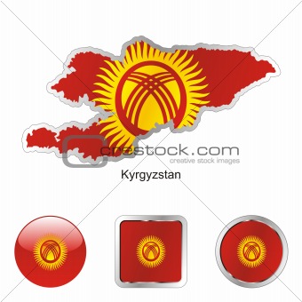 kyrgyzstan in map and web buttons shapes