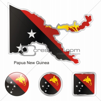 papua new guinea in map and web buttons shapes