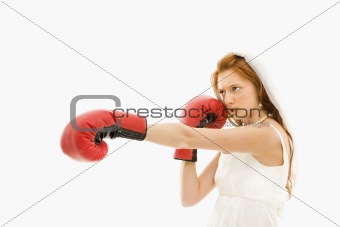 Bride with boxing gloves.