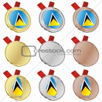 saint lucia vector flag in medal shapes