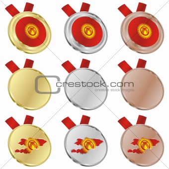 kyrgyzstan vector flag in medal shapes