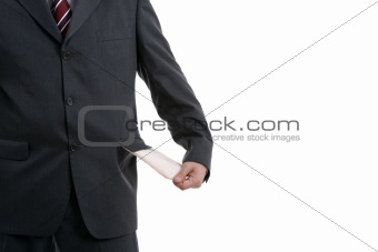 man with empty pocket, isolated on white background