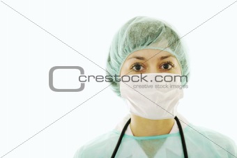 happy nurse with stethoscope  isolated on white