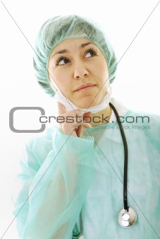 happy nurse with stethoscope  isolated on white