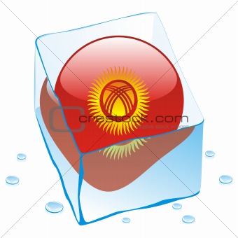 vector illustration of kyrgyzstan button flag frozen in ice cube