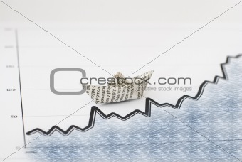chart with a newspaper boat floating on a growing diagram