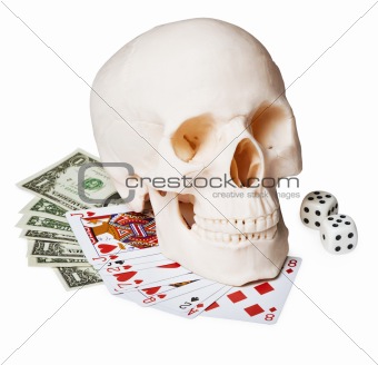 Skull on money and cards