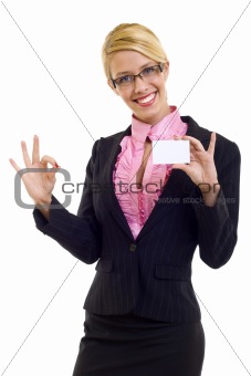  businesswoman holding card