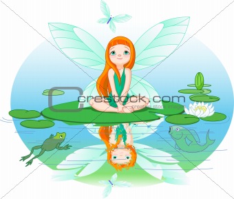 Fairy observes for flying butterfly