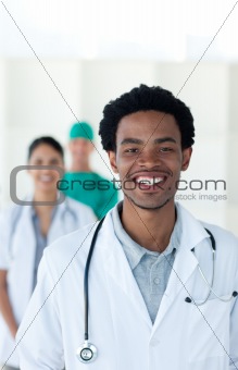 Afro-american doctor smiling at the camera