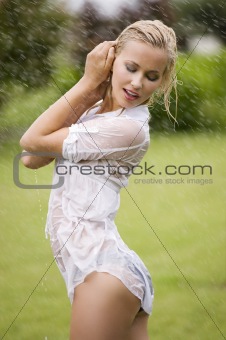 wet dressed woman