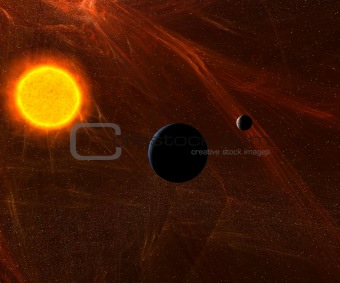 Abstract Sun with Earth and Moon