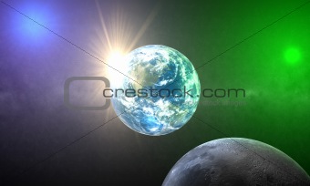 Sci-fi Earth, Moon is foreground