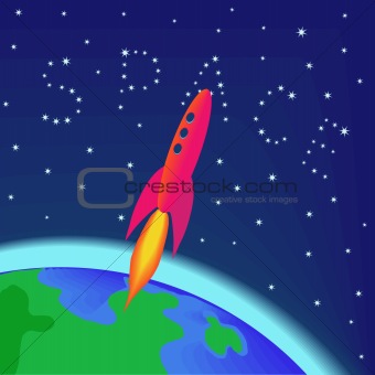 Rocket flying into space