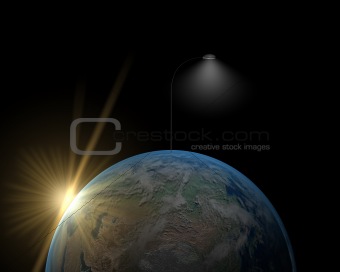 Earth with lamp and sun