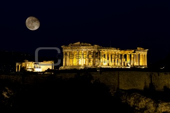 Acropolis Parthenon at Night, Athens , Greece