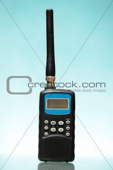 Radio scanner over blue background