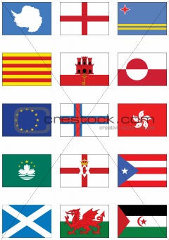 Vector flag set of world continents and misc. countries.