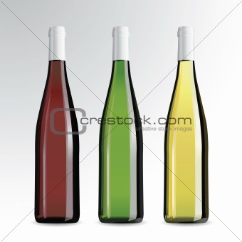 Realistic vector bottles of wine and champagne
