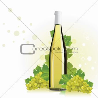 Wine, champagne bottle with grapes