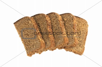 Slices of rye bread isolated on white