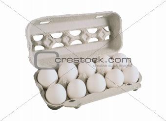 white eggs in box isolated on white
