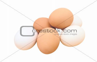 Group of brown and white hen's eggs isolated on white