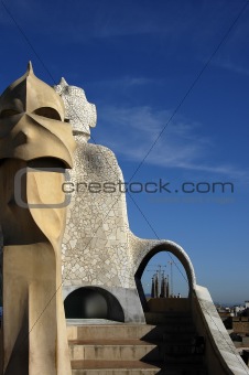 Face shaped chimneys on Gaudi Casa Pedrera