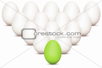group of eggs with unique green egg