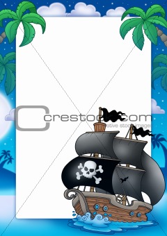 Pirate frame with sailboat at night