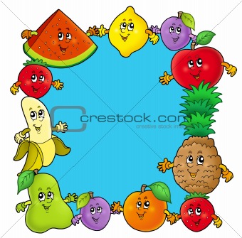 Frame with various cartoon fruits